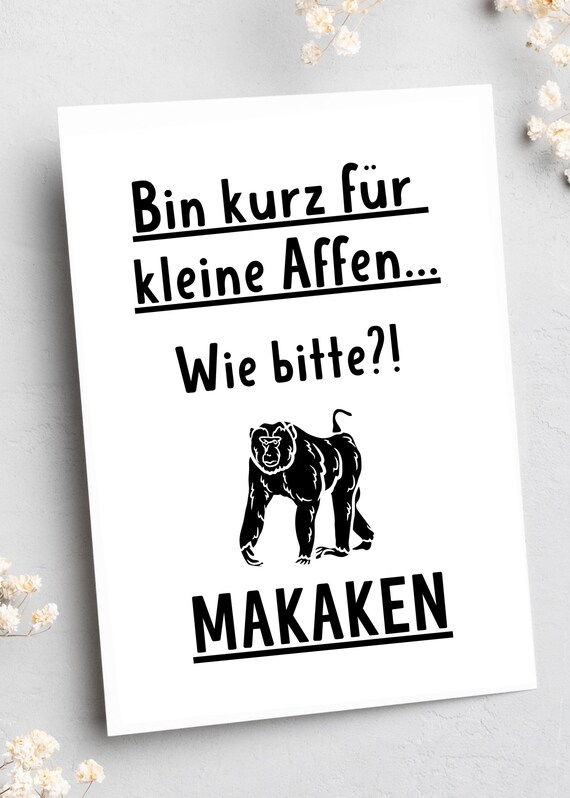 Makaken Monkey Pun Funny German Quote Animal Illustration Poster