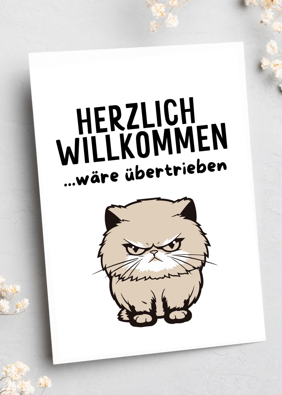 Funny Grumpy Cat Herzlich Willkommen German Quote Home Decor Poster - Image 4