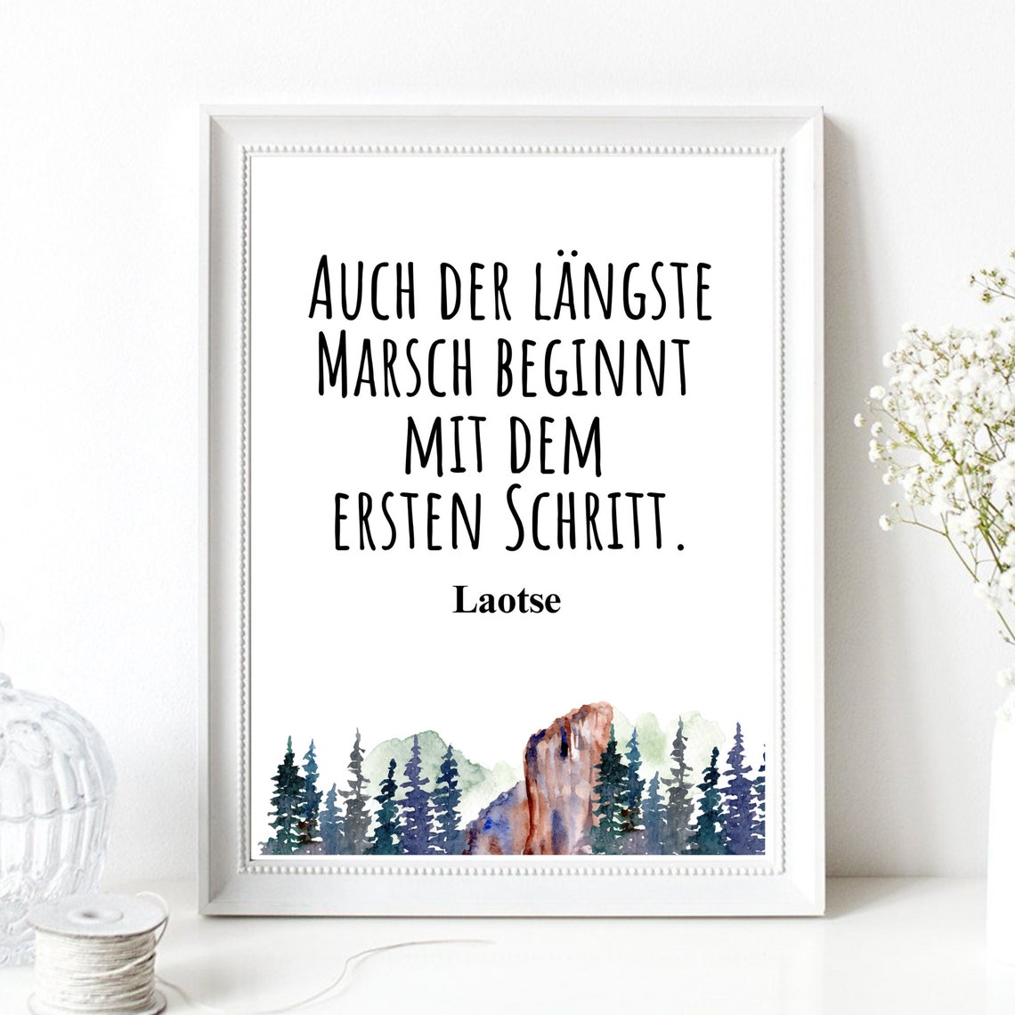 Lao Tzu First Step Journey Quote German Typography Wall Art Print