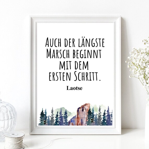 Lao Tzu First Step Journey Quote German Typography Wall Art Print