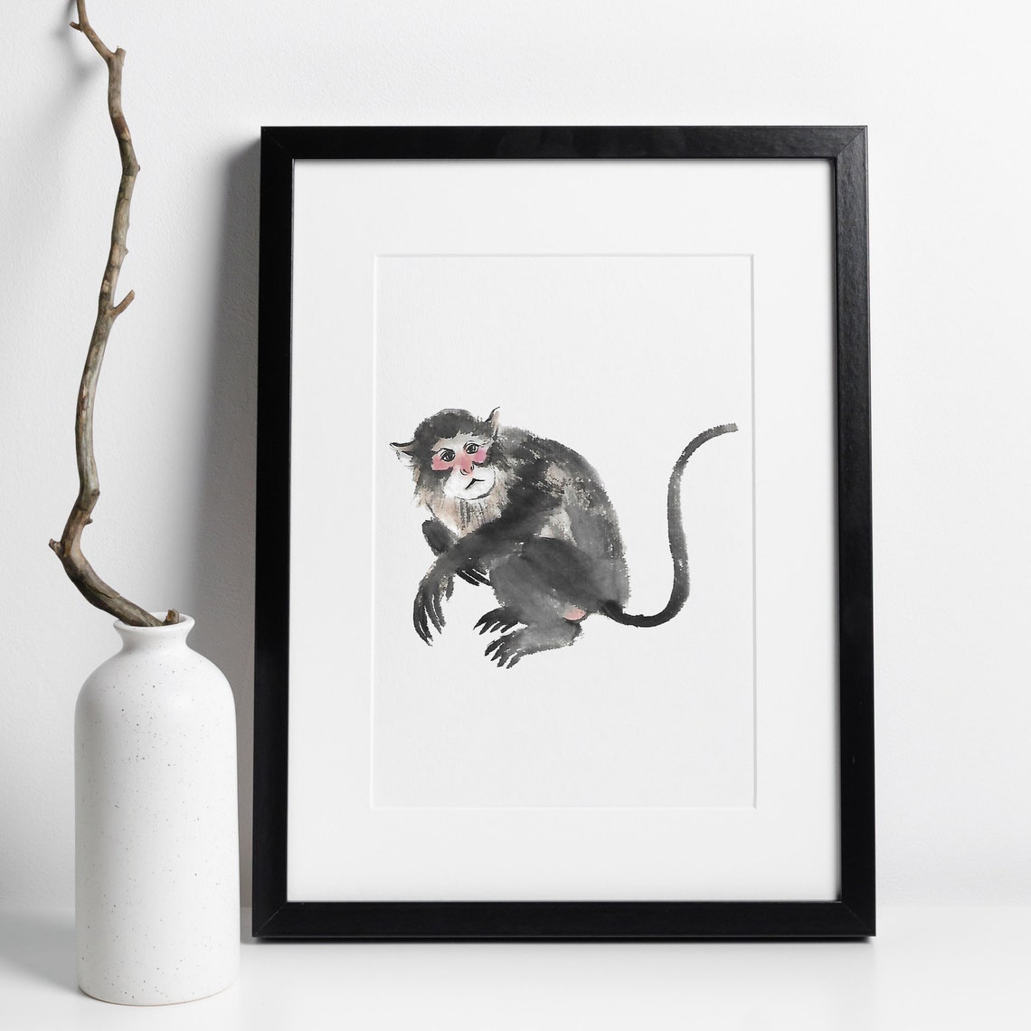 Baboon Monkey, Ink Watercolor Art Print