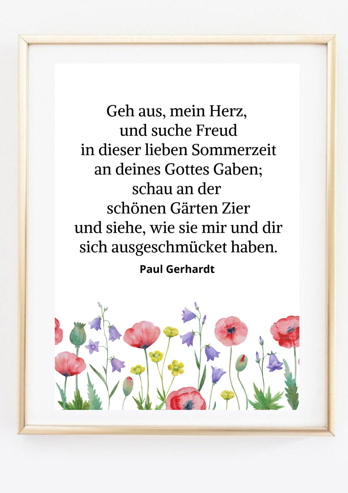 Paul Gerhardt Summer Hymn Lyrics Watercolor Poppies Floral Wall Poster - Image 3