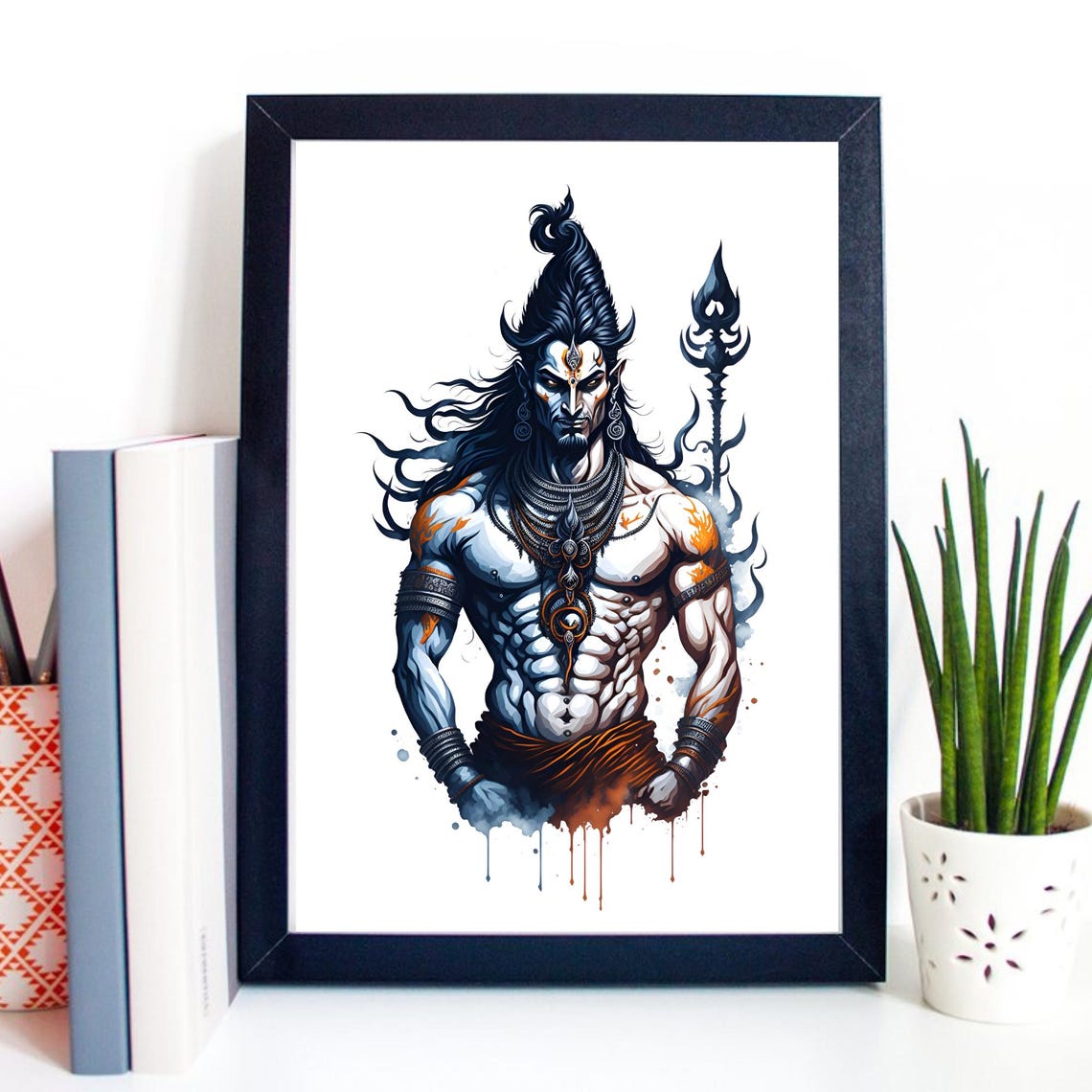 Lord Shiva Hindu God Trident Powerful Divine Portrait Art Poster
