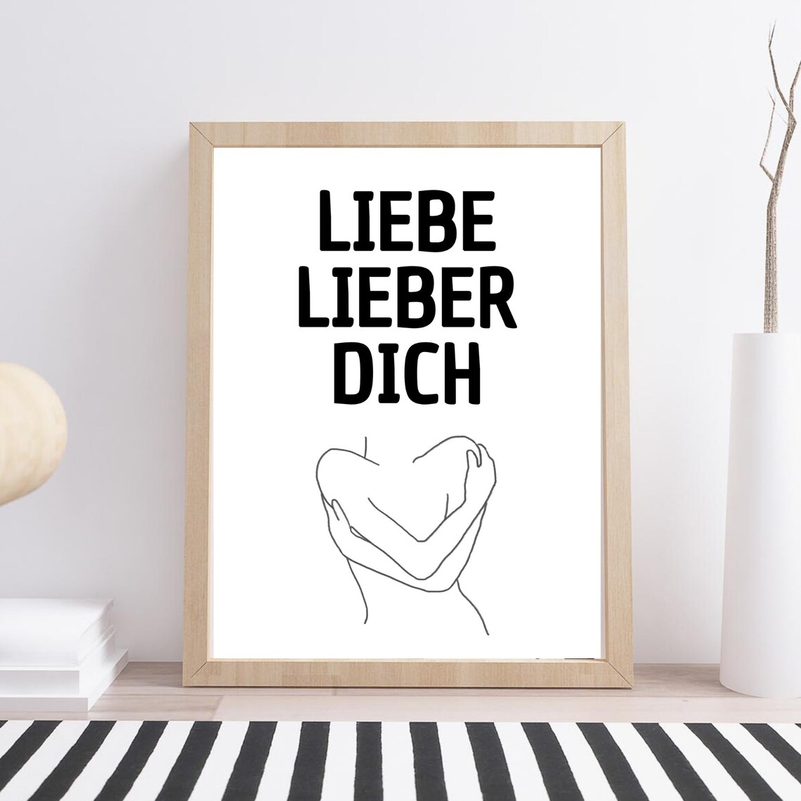 Self Love Hug Line Art German Quote Minimalist Motivational Wall Poster