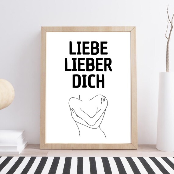 Self Love Hug Line Art German Quote Minimalist Motivational Wall Poster