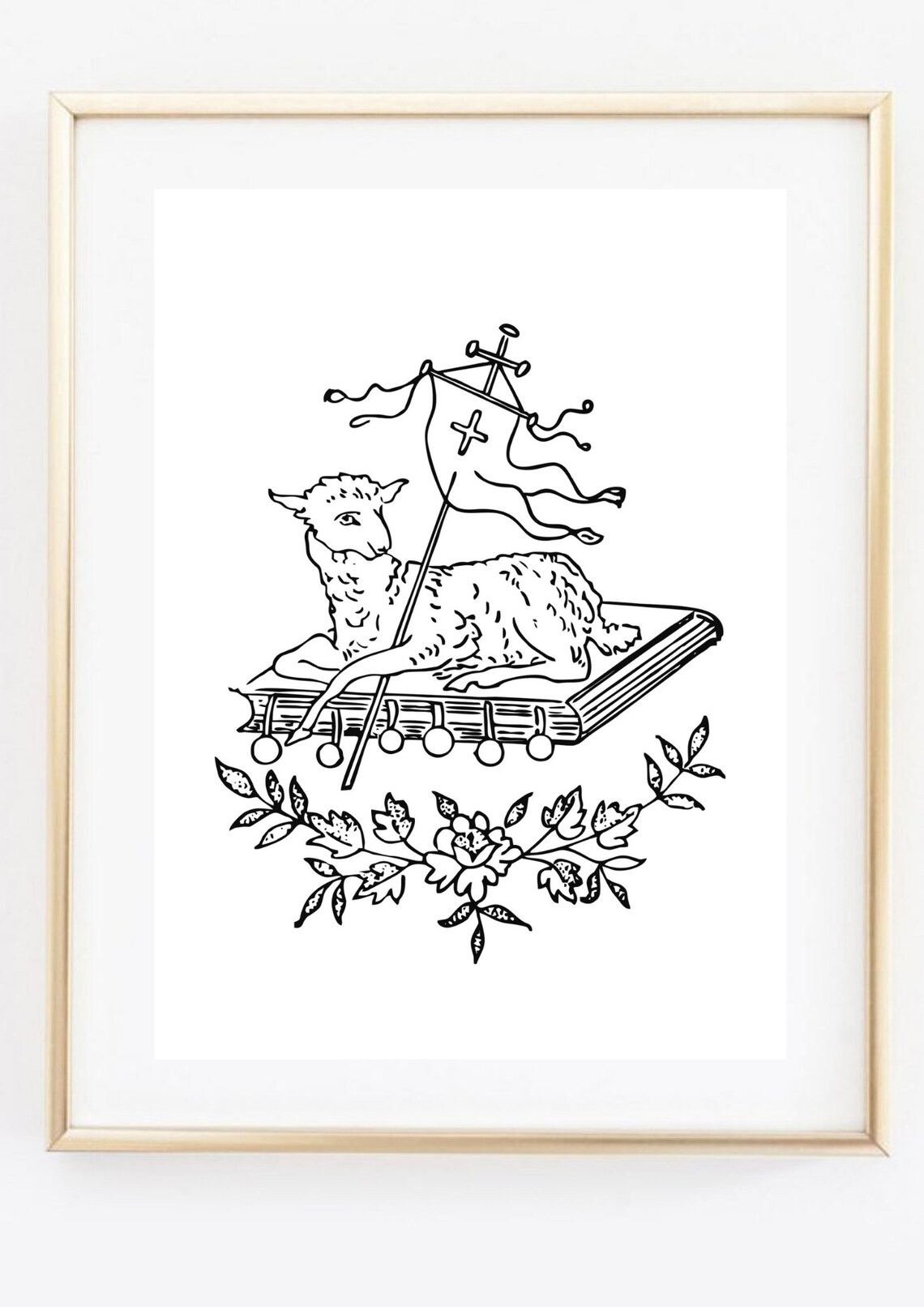 Lamb of God on Sacred Book Cross Banner Sketch Christian Art Print - Image 3