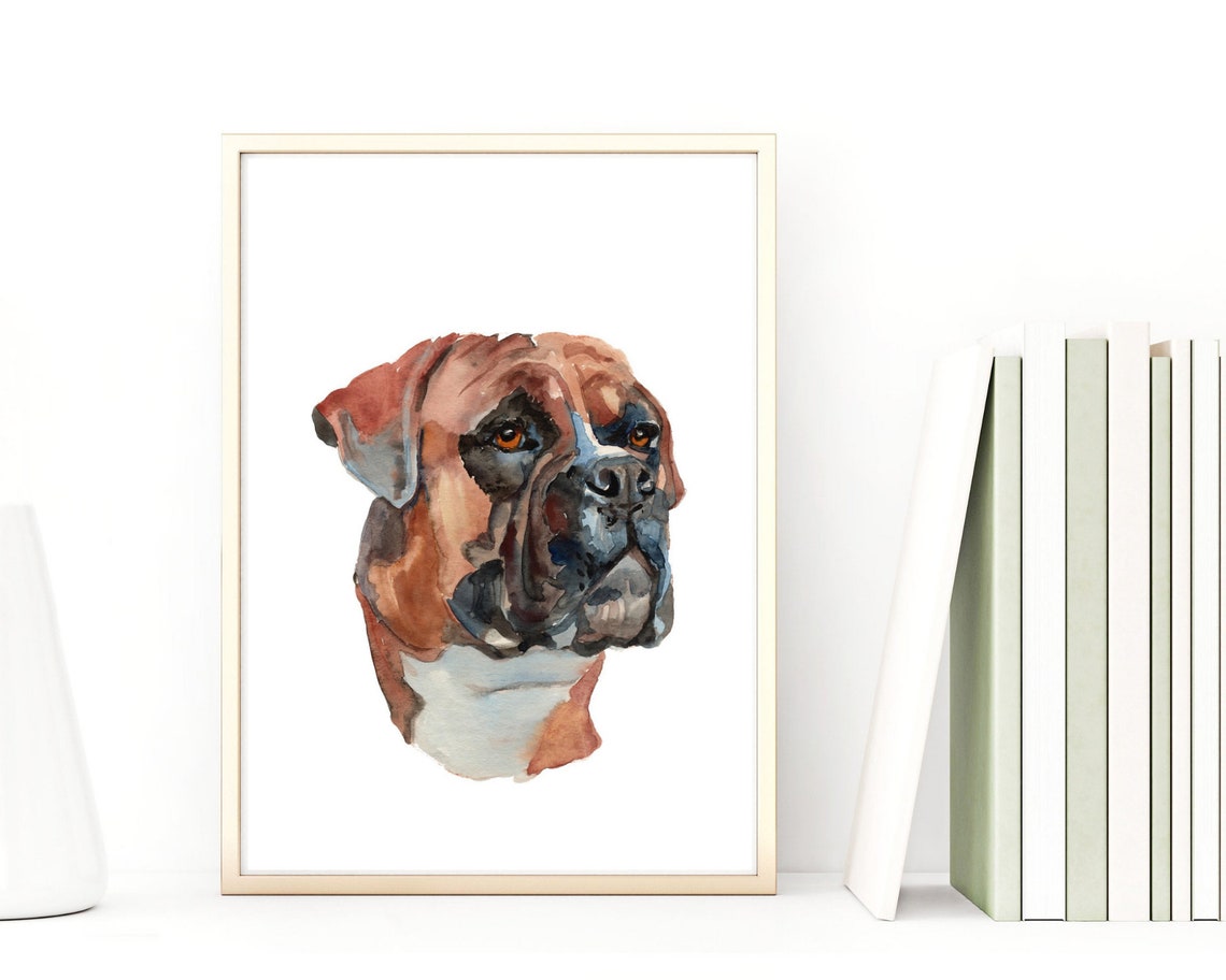 Boxer Dog Rust Watercolor Portrait Head Dog Breed Lover Wall Art