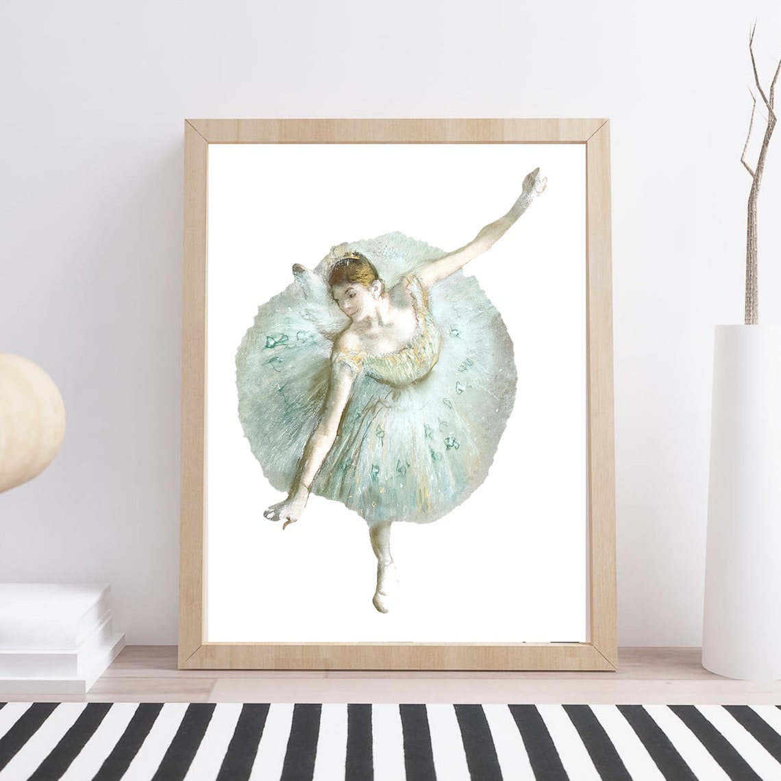 Impressionist Ballerina Blue Tutu Leaping Dance Watercolor Wall Art - Image 2