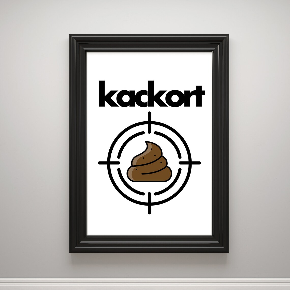 Funny Kackort Toilet Humor Quote Bathroom Black White Wall Art - Image 2
