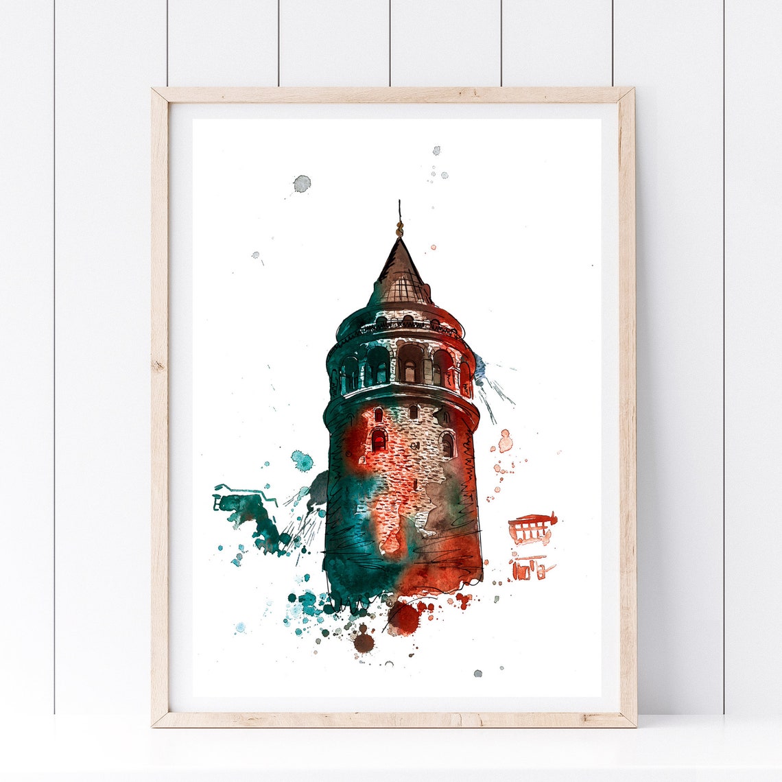 Din A4 Art Print Without Frame Galata Tower Istanbul Turkey Watercolor Gift Poster Image - Image 3