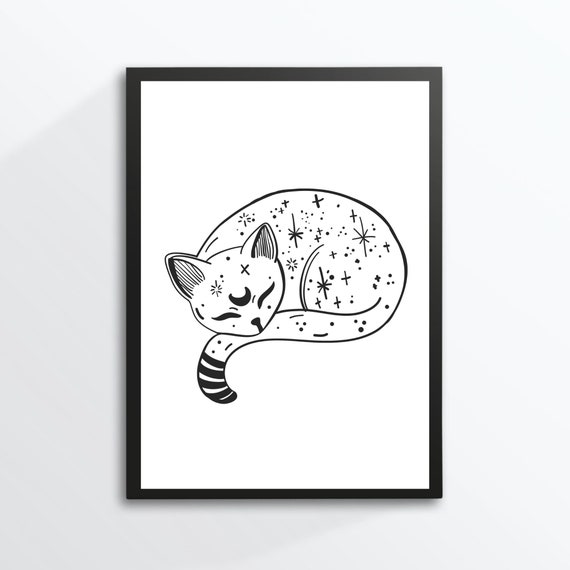 Din A4 Picture Art Print Without Frame Sleeping Mystical Cat Wicca Gothic Occult Occult Poster Gift
