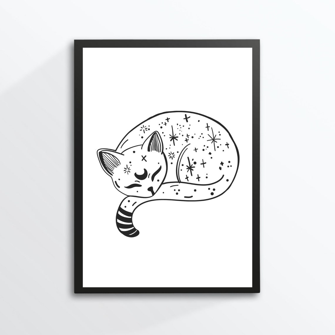 Din A4 Picture Art Print Without Frame Sleeping Mystical Cat Wicca Gothic Occult Occult Poster Gift