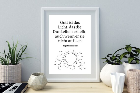 Pope Francis Quote God Is Light Sun Line Art Christian Poster