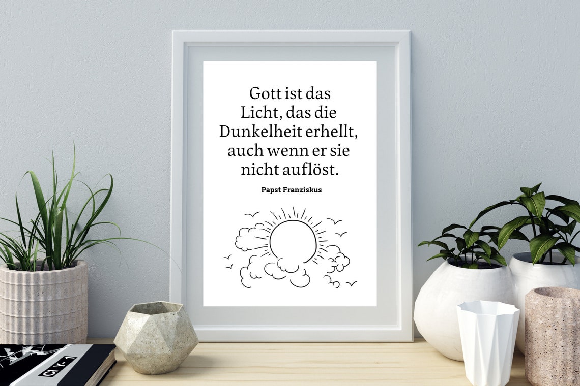 Pope Francis Quote God Is Light Sun Line Art Christian Poster