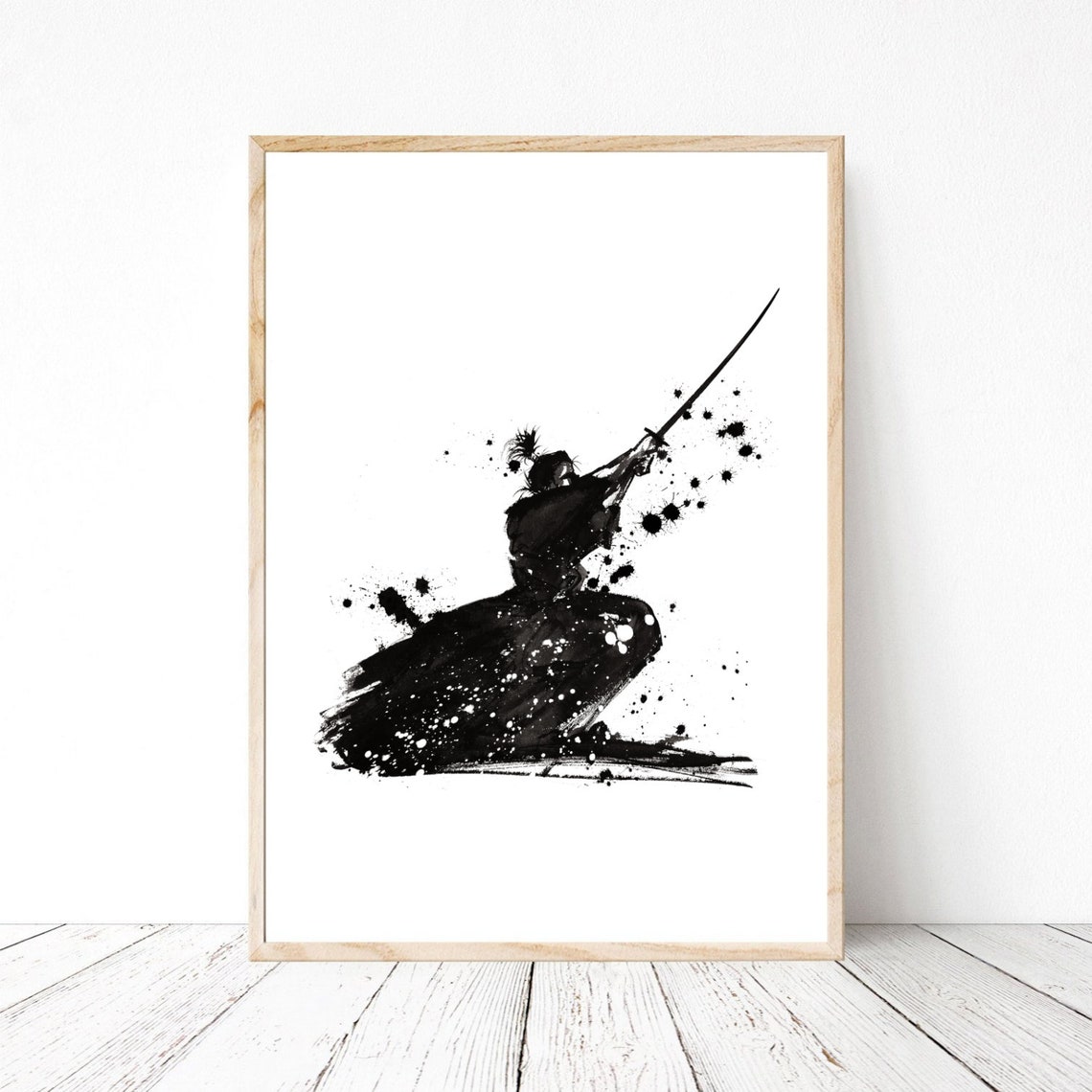 Samurai Warrior Katana Sword Ink Splash Sumi-e Japanese Art Poster