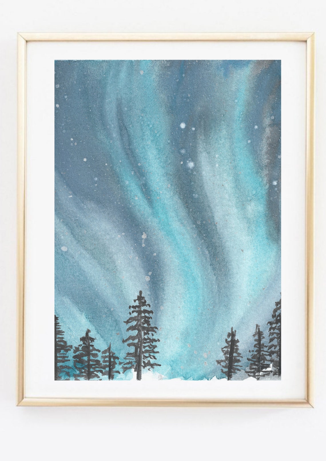Northern Lights Aurora Borealis Night Sky Pine Forest Poster - Image 2