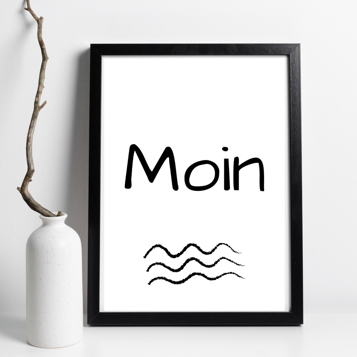 Moin North German Greeting Minimalist Waves Typography Coastal Poster
