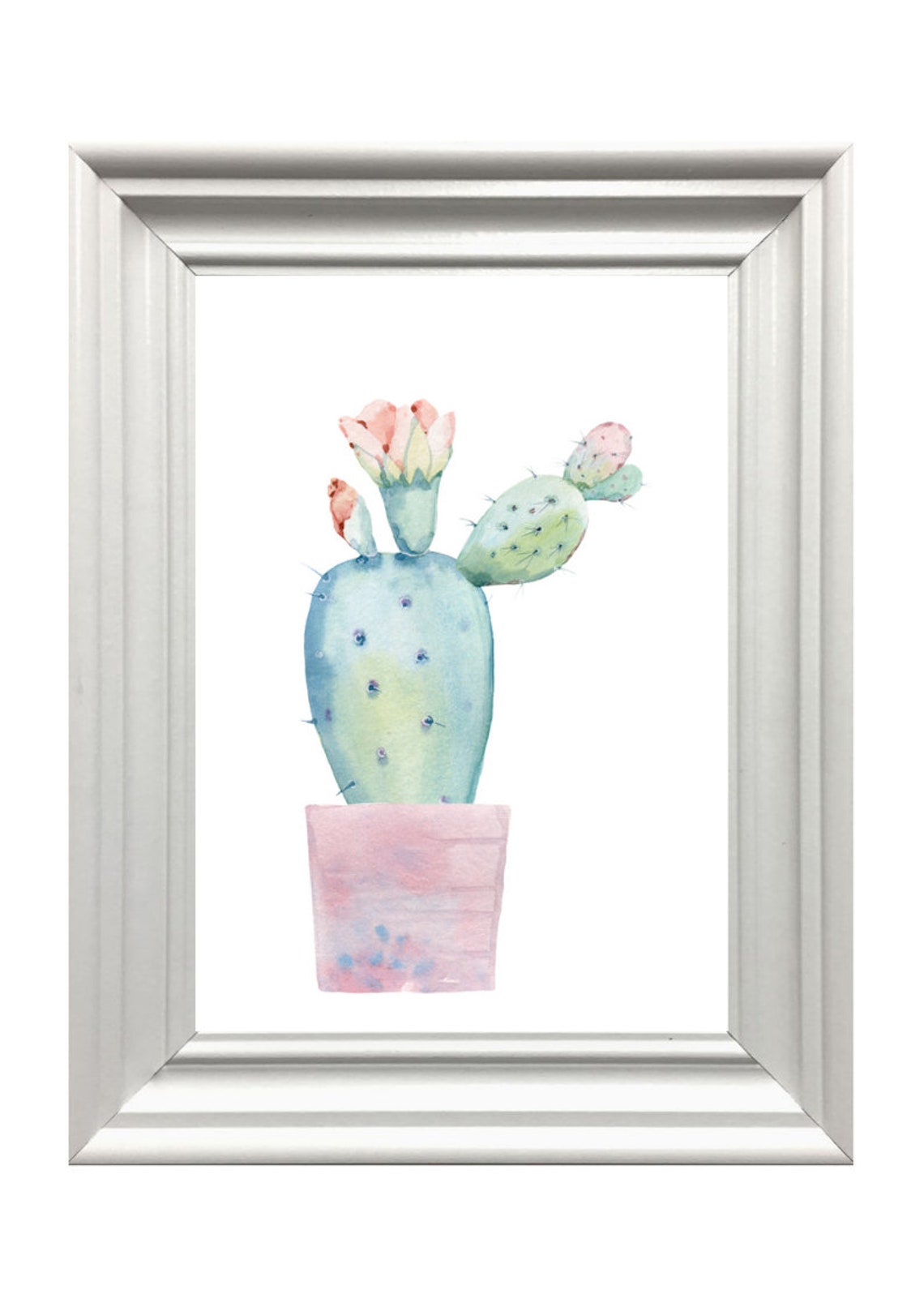 Prickly Pear Cactus Pink Buds Pastel Watercolor Succulent Print - Image 3