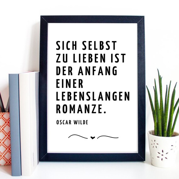 Oscar Wilde Self Love Quote German Typography Motivational Poster