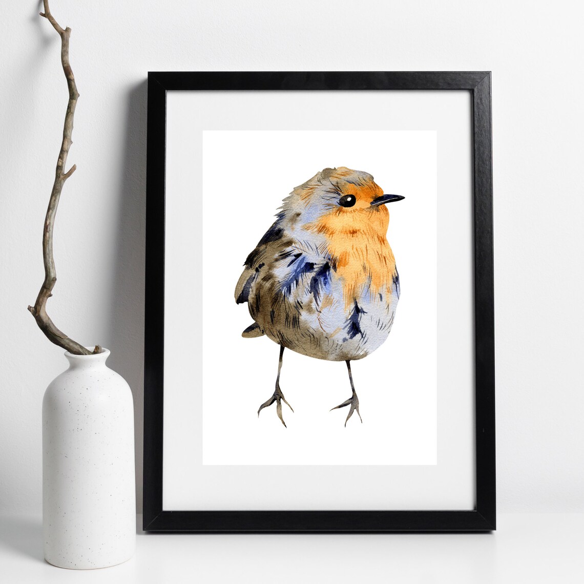 European Robin Bird Watercolor Orange Breast Garden Bird Animal Poster - Image 2