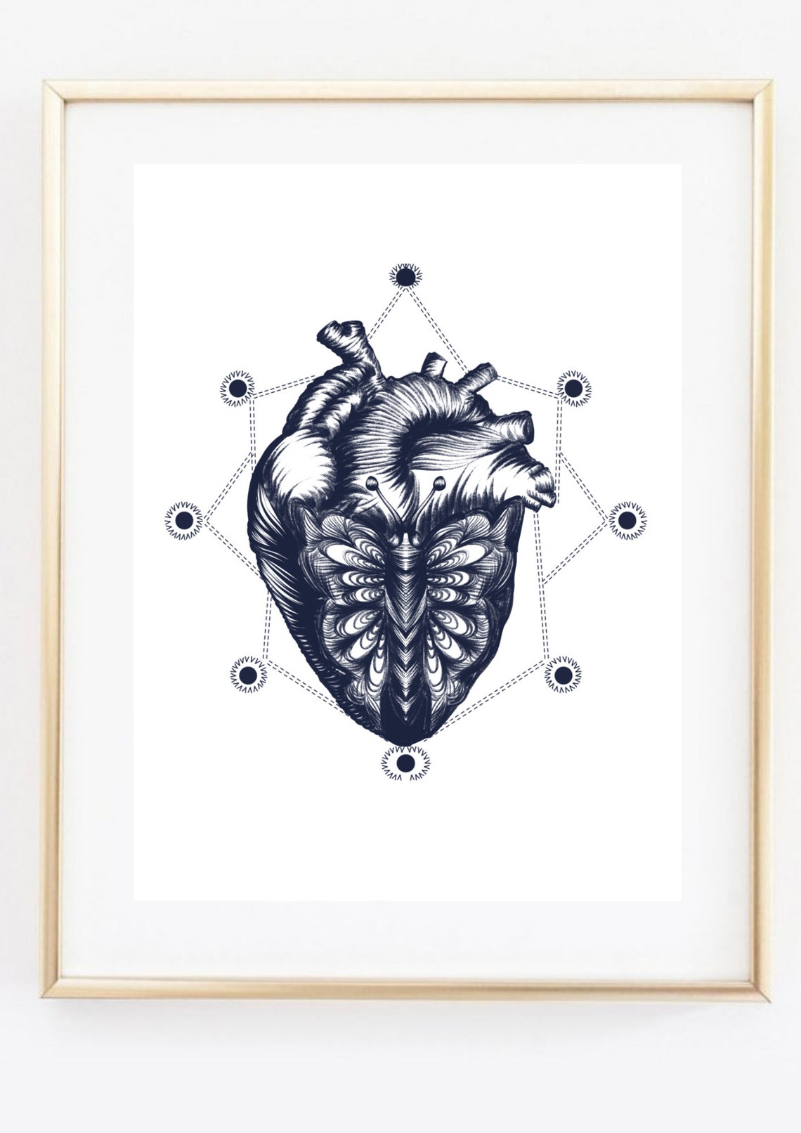 Anatomical Heart Butterfly Gothic Tattoo Style Occult Graphic Poster - Image 3