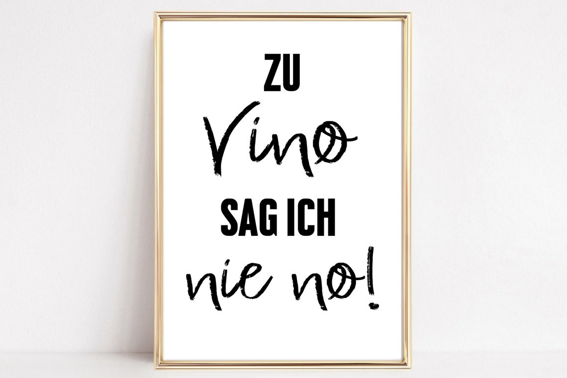 Funny Wine Saying Never Say No To Vino Kitchen Black White Print - Image 3