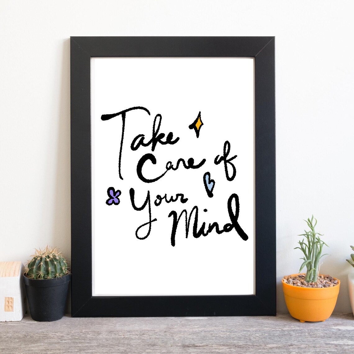 Take Care Of Your Mind Lettering Self Care Motivation Quote Wall Art - Image 2