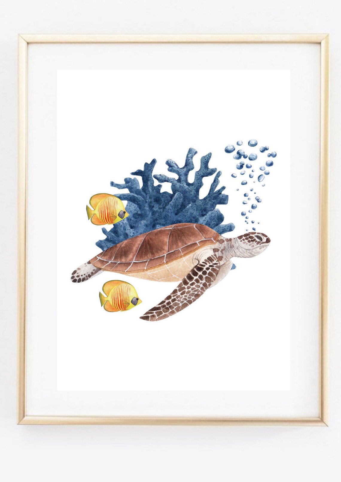 Din A4 Art Print Without Frame Turtle Fish Underwater World Sea Maritime Bathroom Watercolor Print Poster Image - Image 3