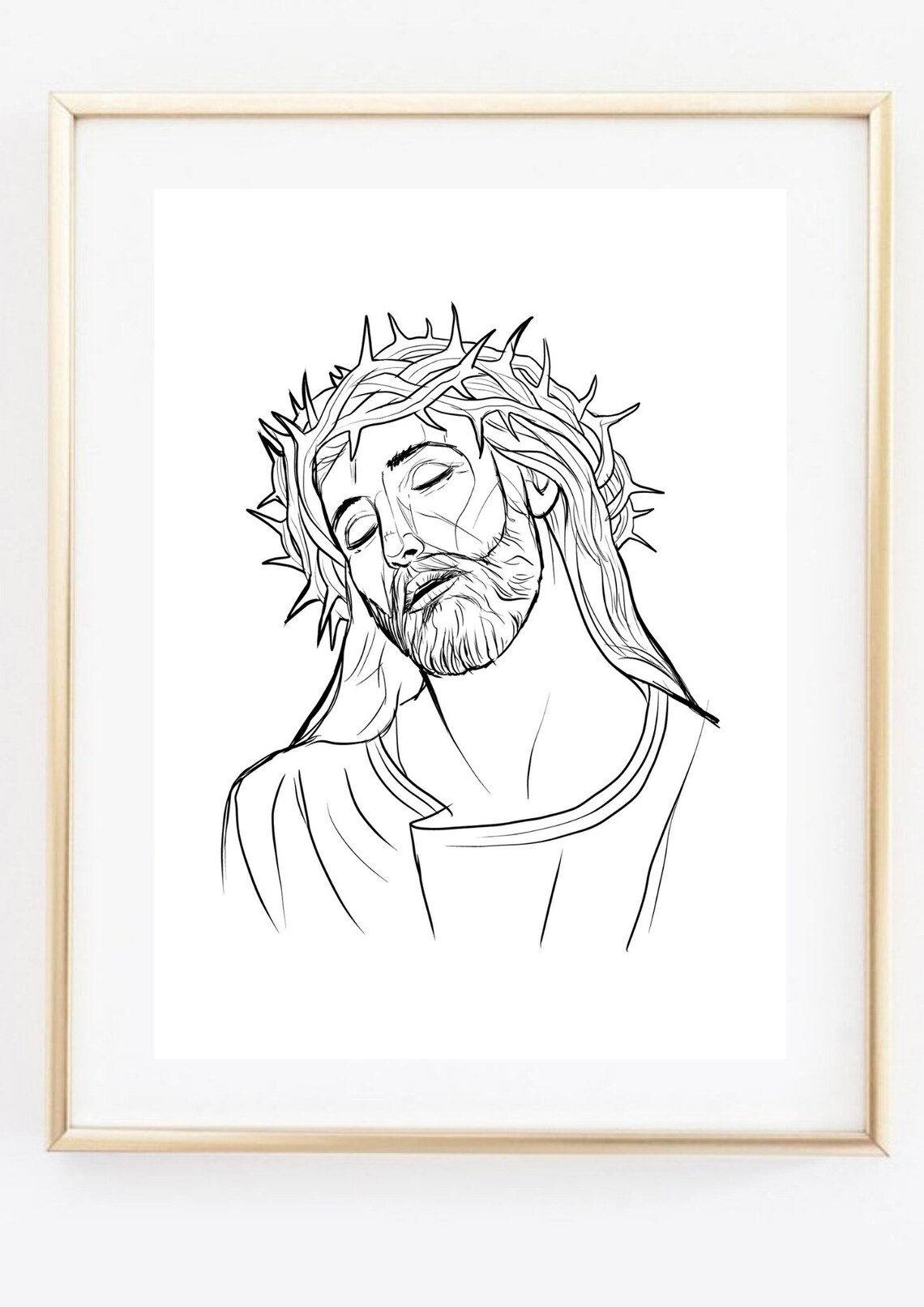 Jesus Christ Crown of Thorns Line Sketch Christian Faith Art Print - Image 3