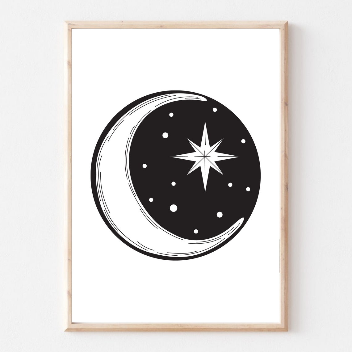 Din A4 Art Print Without Frame Moon And Stars Graphic Night Night Sky Decoration Print Poster Image - Image 2