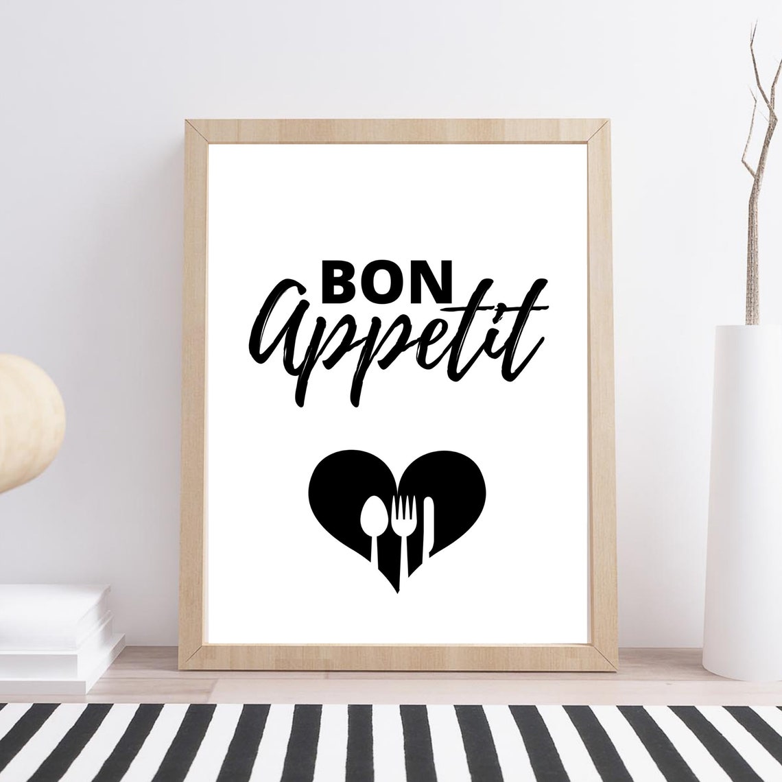 Bon Appetit Script Kitchen Poster with Cutlery Heart Dining Room Decor - Image 2