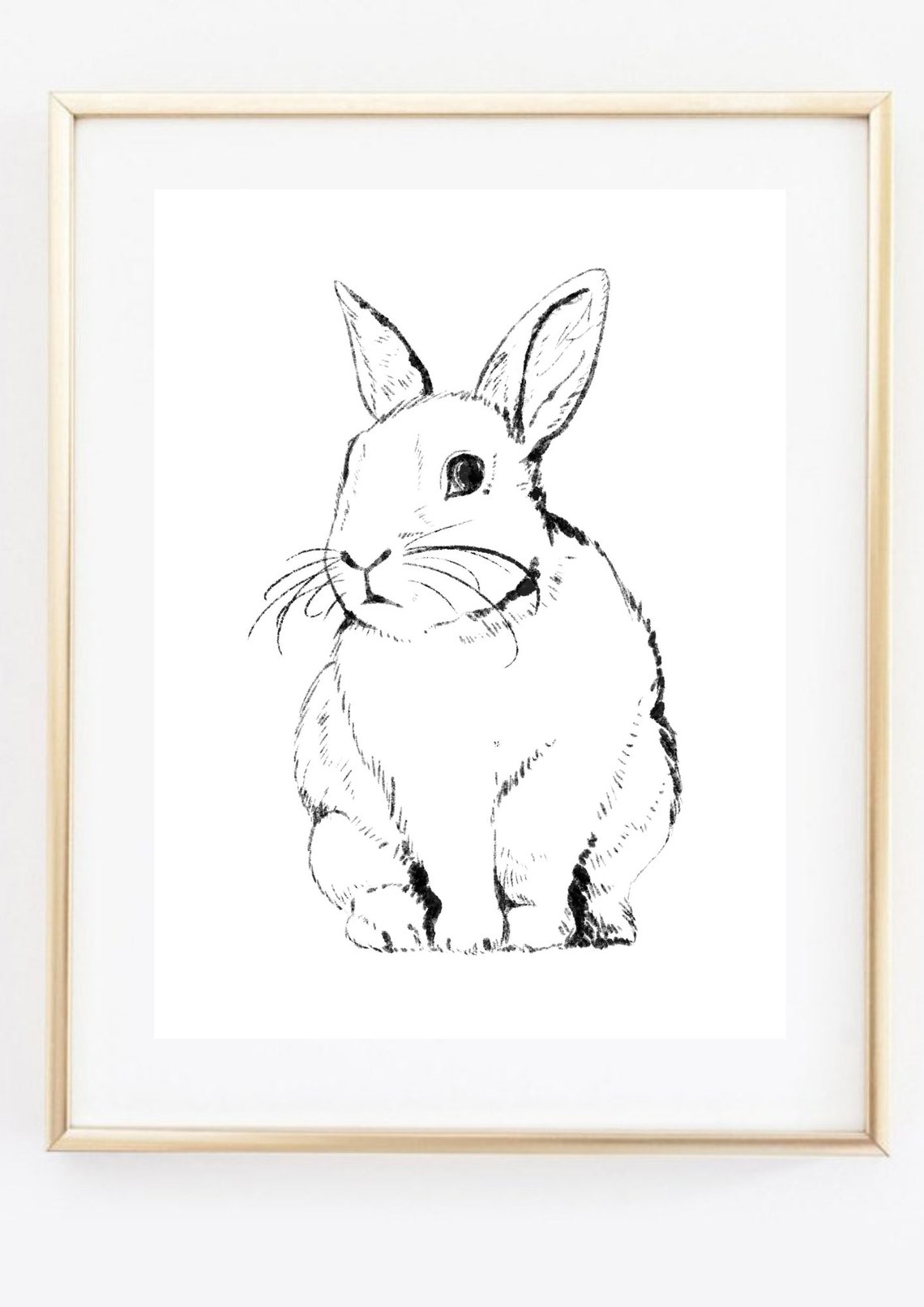 Cute Bunny Rabbit Sketch Black White Minimalist Animal Poster - Image 2