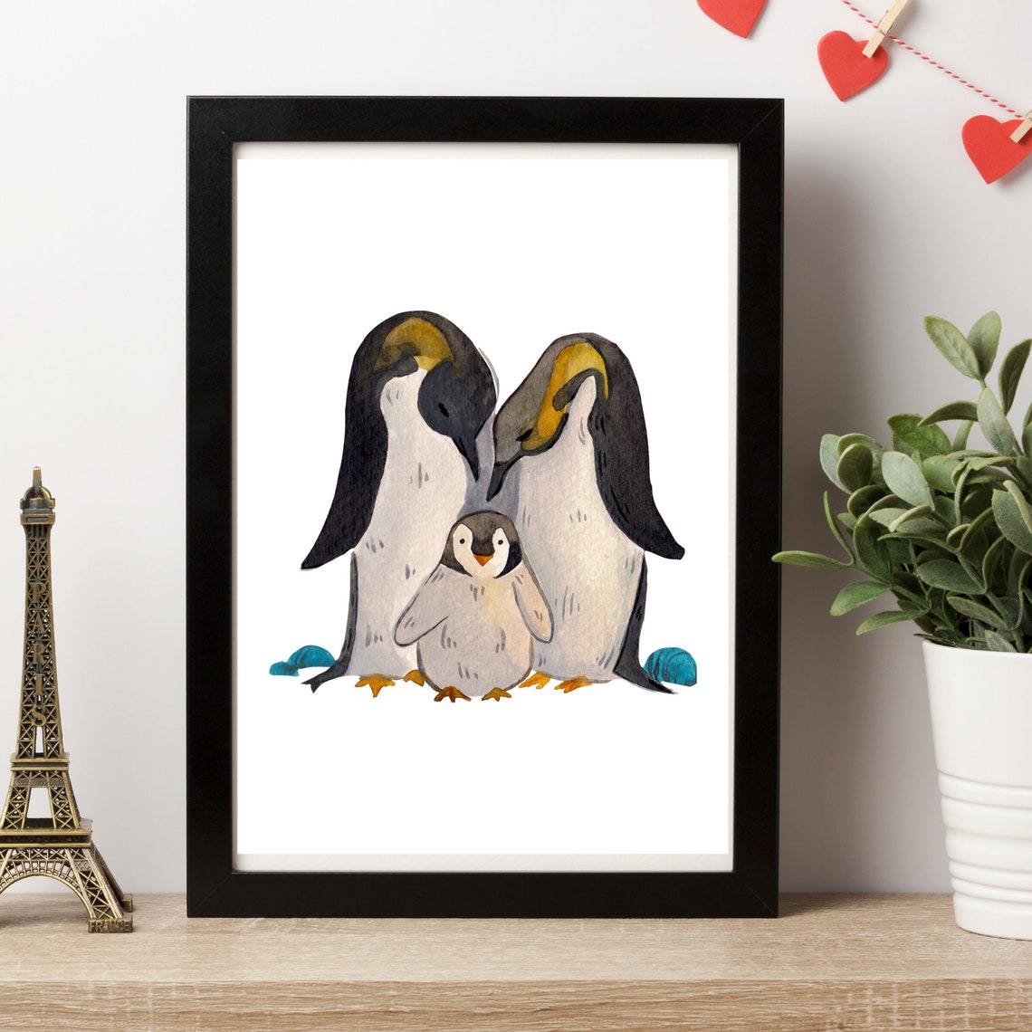 Din A4 Art Print Without Frame Cute Penguin Family Penguin Penguins Nature Watercolor Image Print Poster Image - Image 2