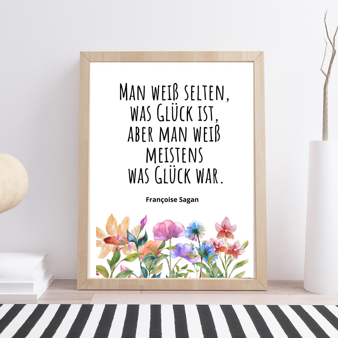 Francoise Sagan Happiness Quote German Floral Watercolor Typography Poster - Image 2