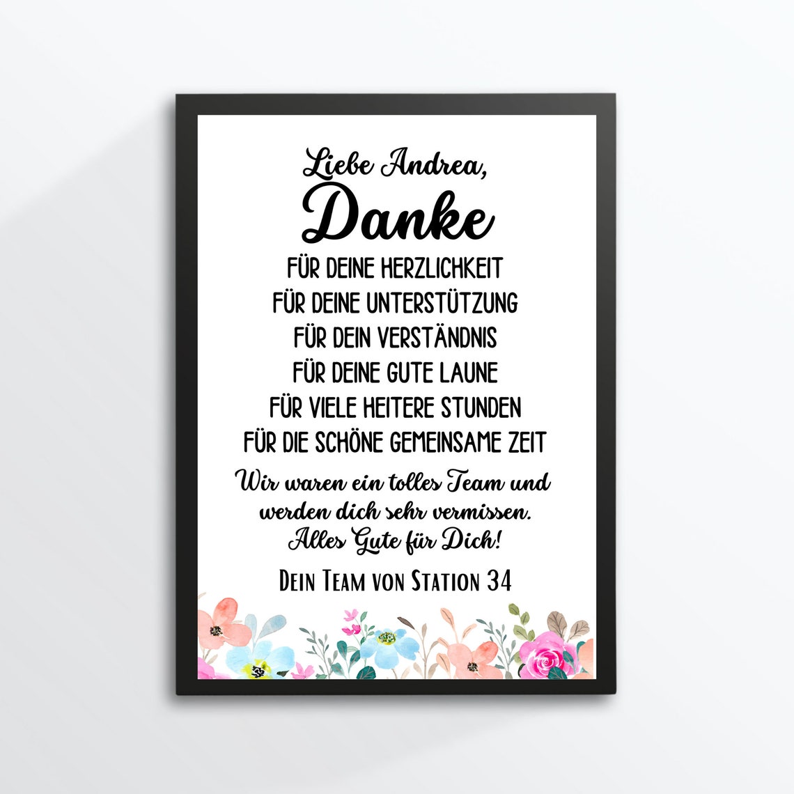 Thank You Farewell Gift Colleague Team Floral Appreciation Print