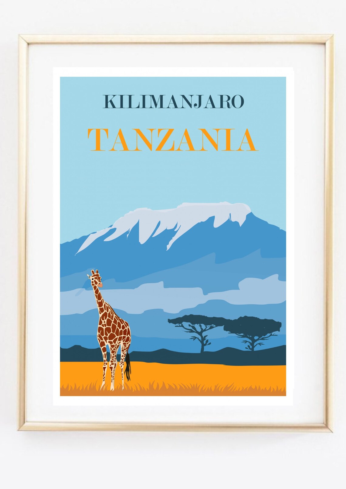Kilimanjaro Tanzania Africa Giraffe Savanna Vintage Travel Poster - Image 2