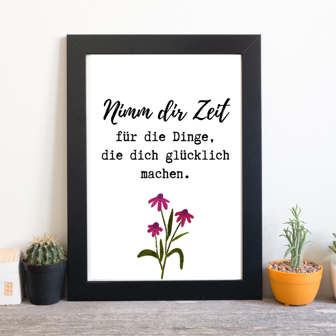 Take Time for Happy Things German Calligraphy Floral Wall Art Print - Image 2