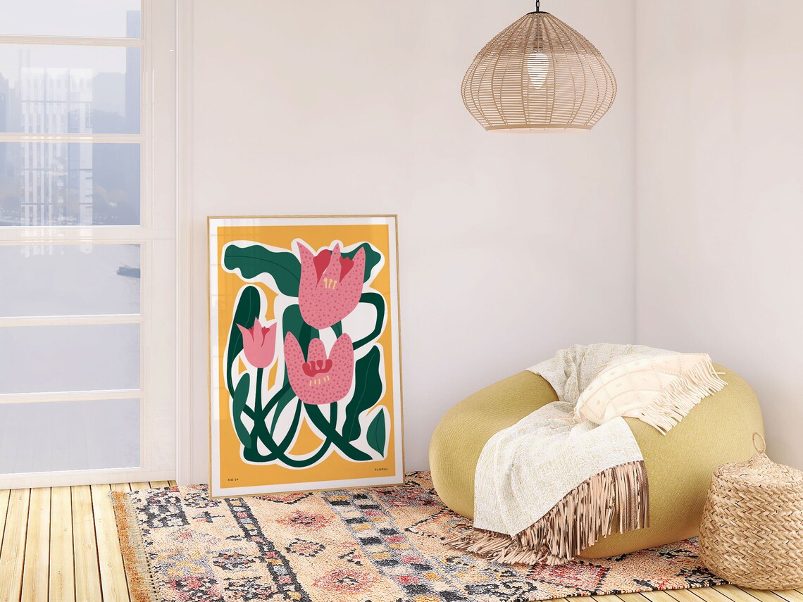 Bright Abstract Flower Botanical Art Print, Retro Floral - Image 3