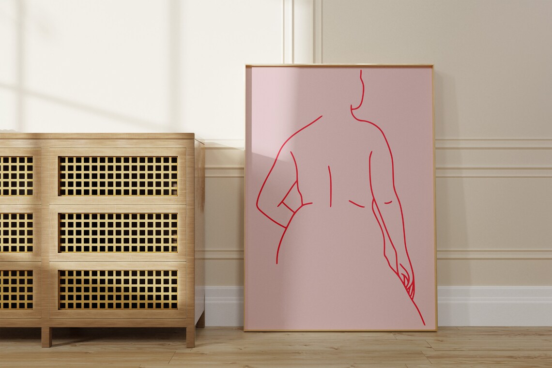 Woman Body Line Art Pink Minimalist Curvy Feminine Beauty Poster - Image 2