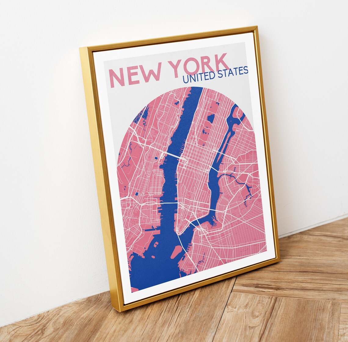 New York City Pink Blue Retro Street Map Poster for Travel Decor - Image 3