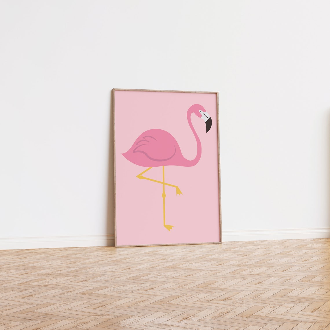 Minimalist Pink Flamingo Standing Illustration Trendy Nursery Print - Image 2
