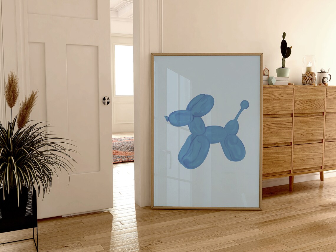 Blue Balloon Dog Minimal Watercolor Art Preppy Dorm Room Poster - Image 3