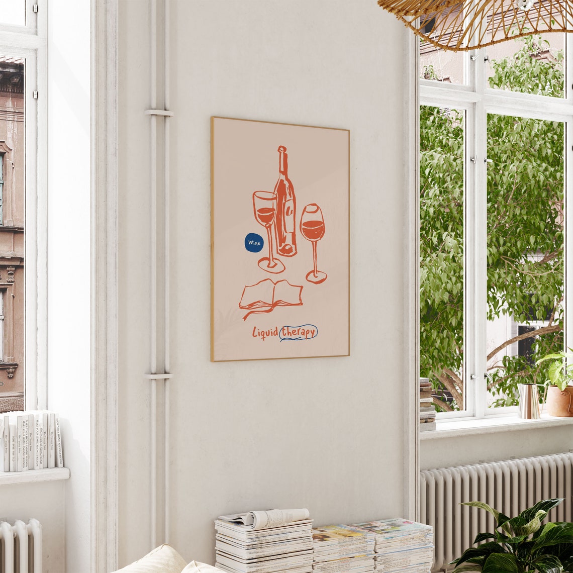 Wine Liquid Therapy Hand Drawn Bottle Glasses Book Kitchen Poster - Image 2
