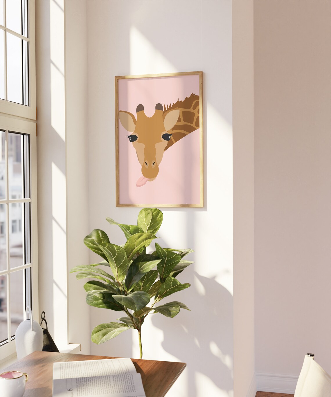 Giraffe Art Print, Pink Jungle Minimal Boho Decor - Image 4