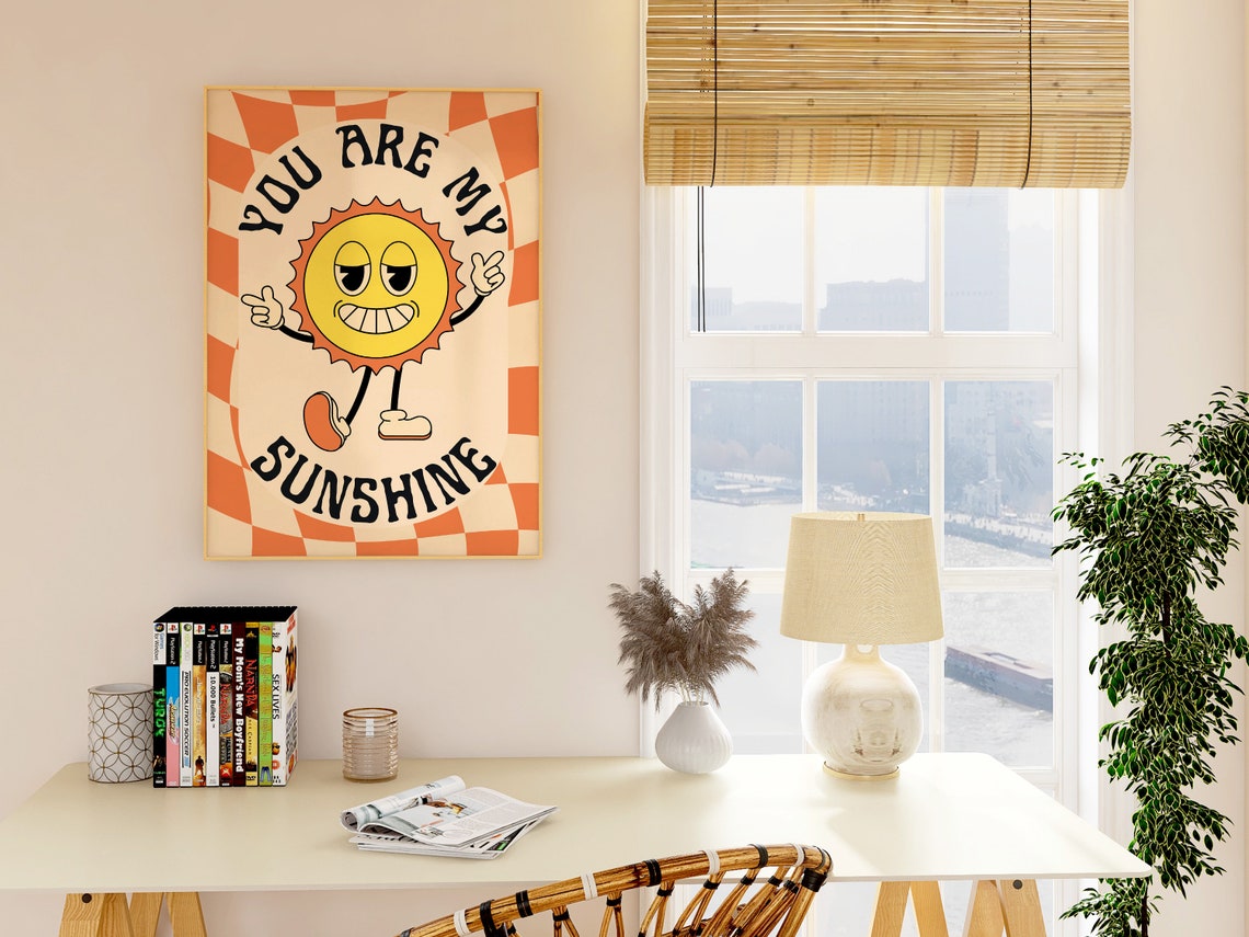 You Are My Sunshine Retro Cartoon Sun Smiley Dorm Nursery Wall Poster - Image 3