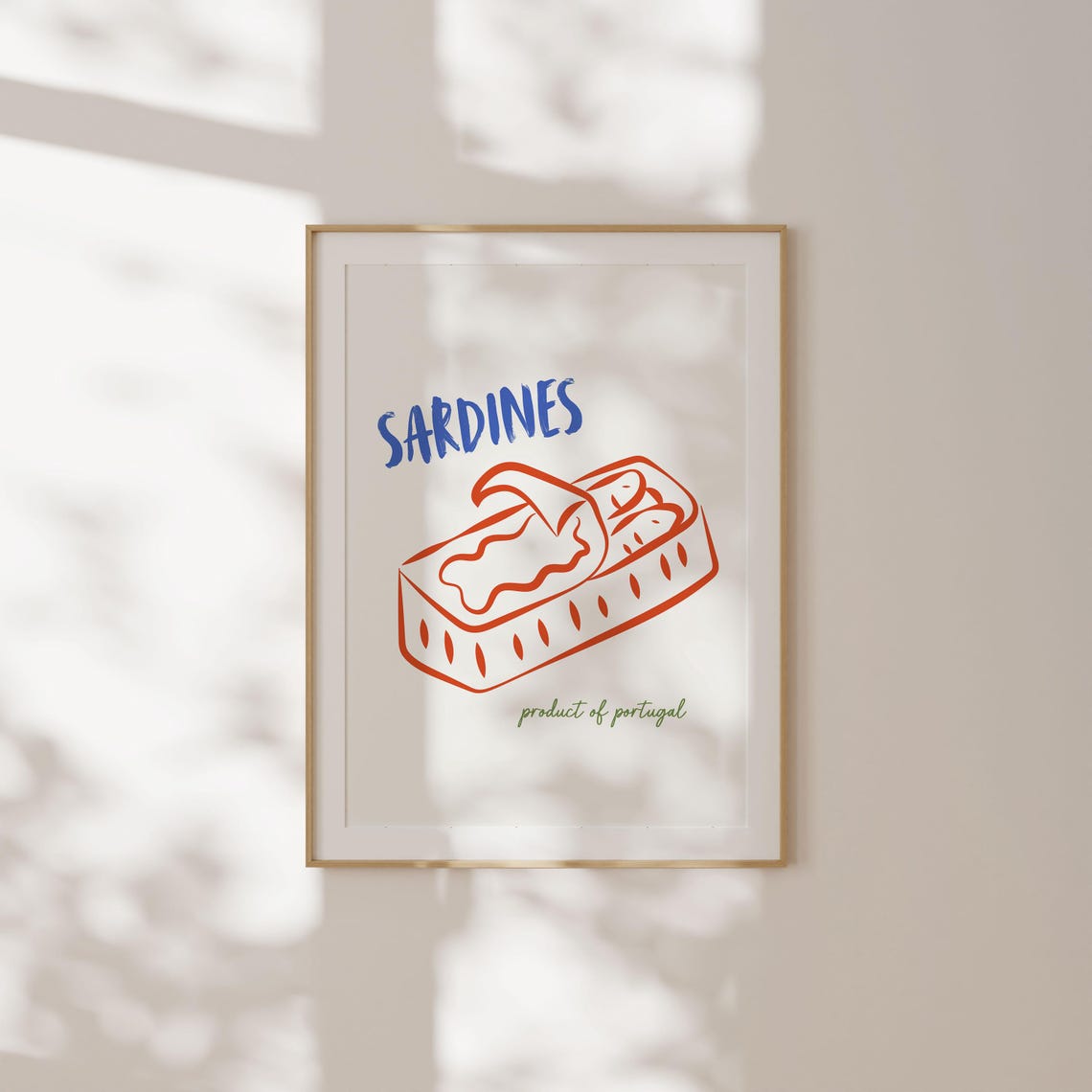 Sardines Tin Product of Portugal Red Blue Vintage Food Poster