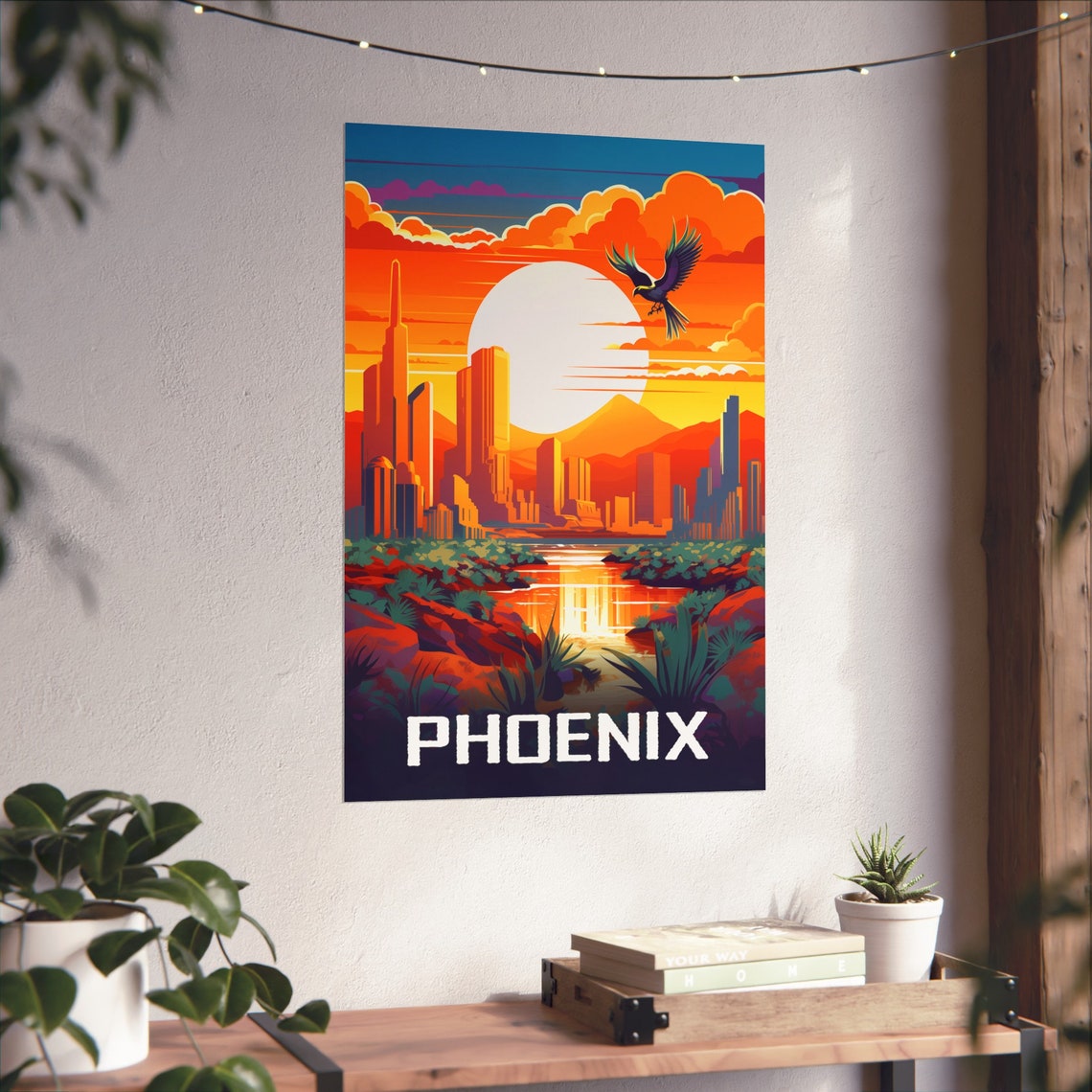 Phoenix Arizona Desert Sunset Skyline River Retro Art Poster - Image 2
