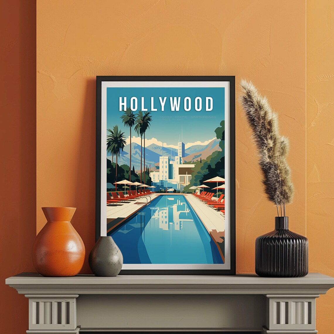 Hollywood California Poolside Palms Hotel Retro Travel Poster - Image 2