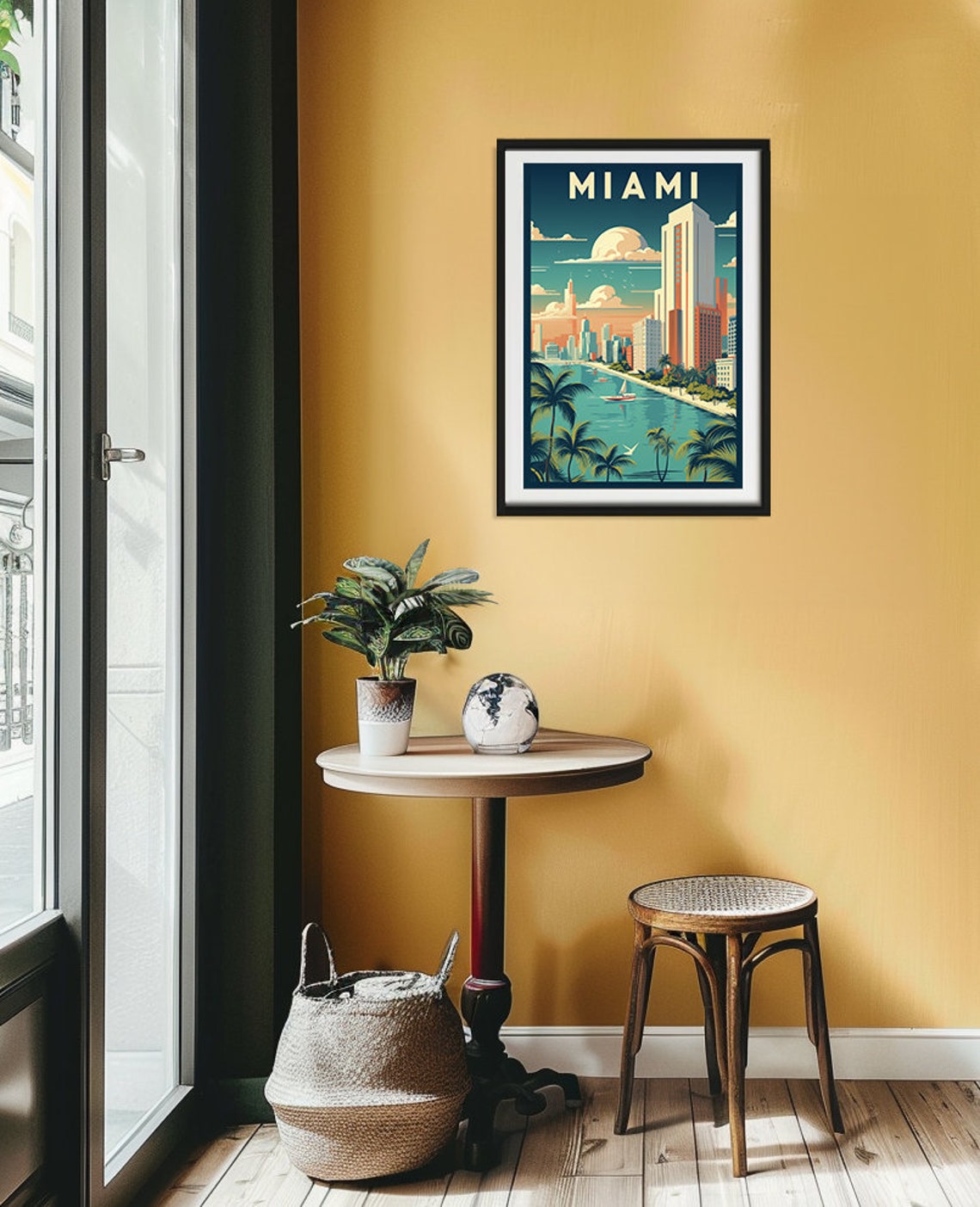 Miami Florida Palm Trees Bay Skyline Sailboat View Retro Poster - Image 2
