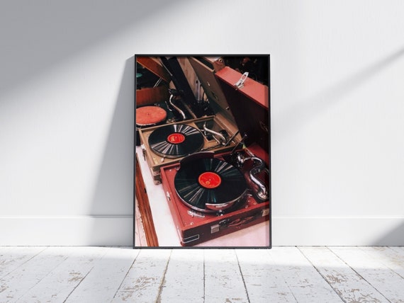Vintage Record Player Print Retro Music Room Wall Art